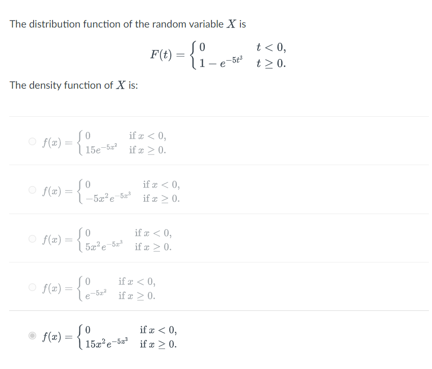 Solved The distribution function of the random variable X is | Chegg.com