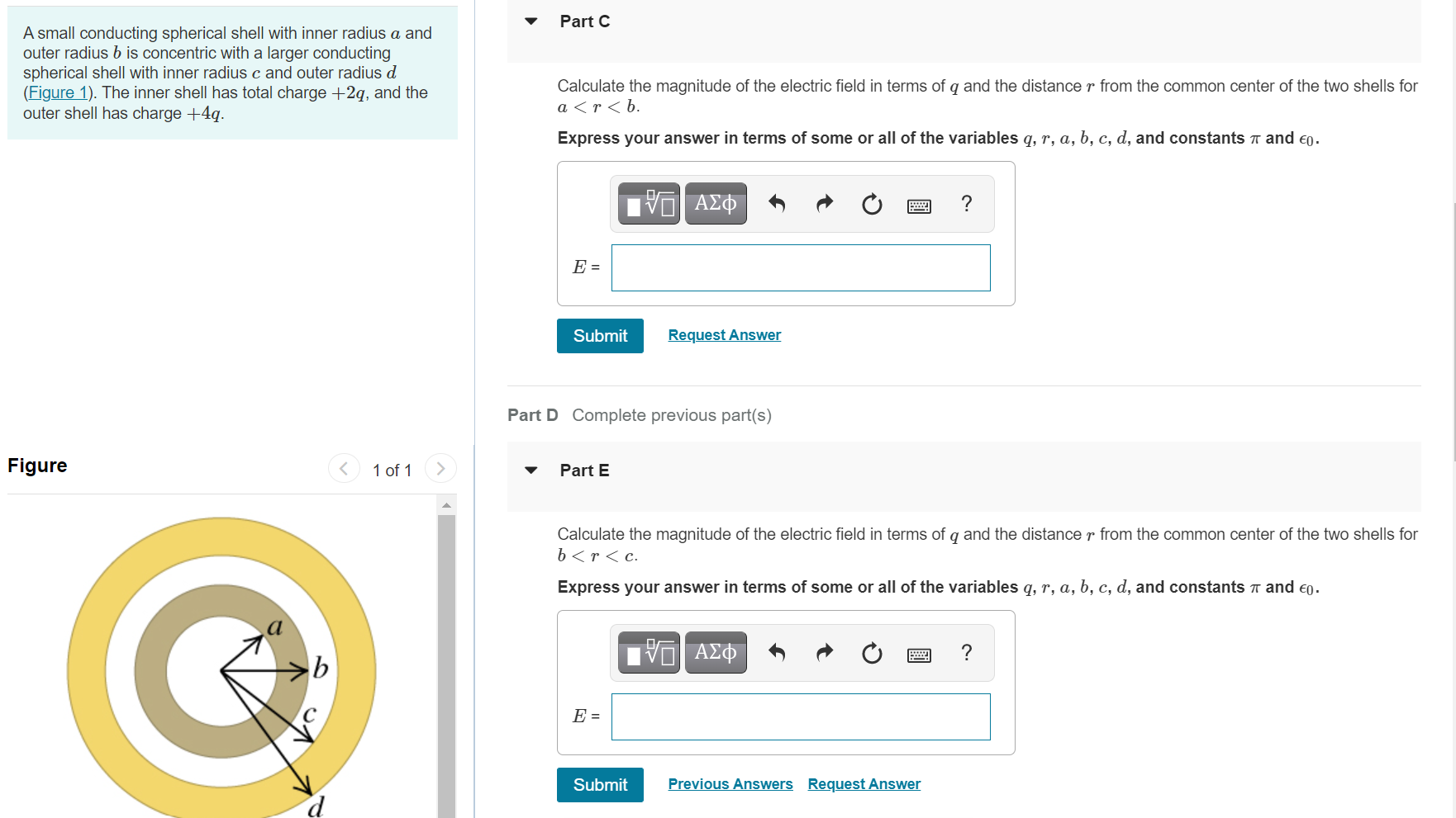 Solved Part C A small conducting spherical shell with inner | Chegg.com