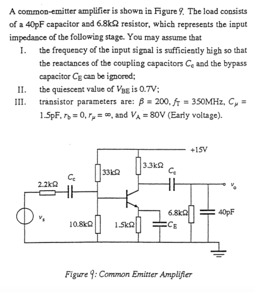 Solved A common-emitter amplifier is shown in Figure 9. The | Chegg.com