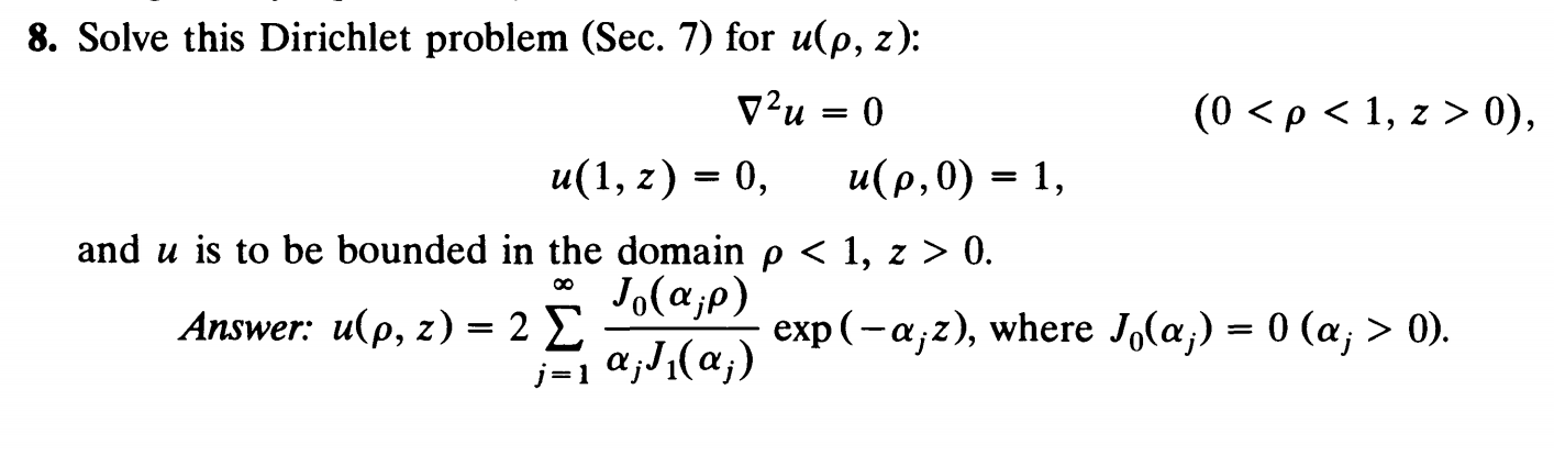Solved 8. Solve this Dirichlet problem (Sec. 7) for u(ρ,z) : | Chegg.com