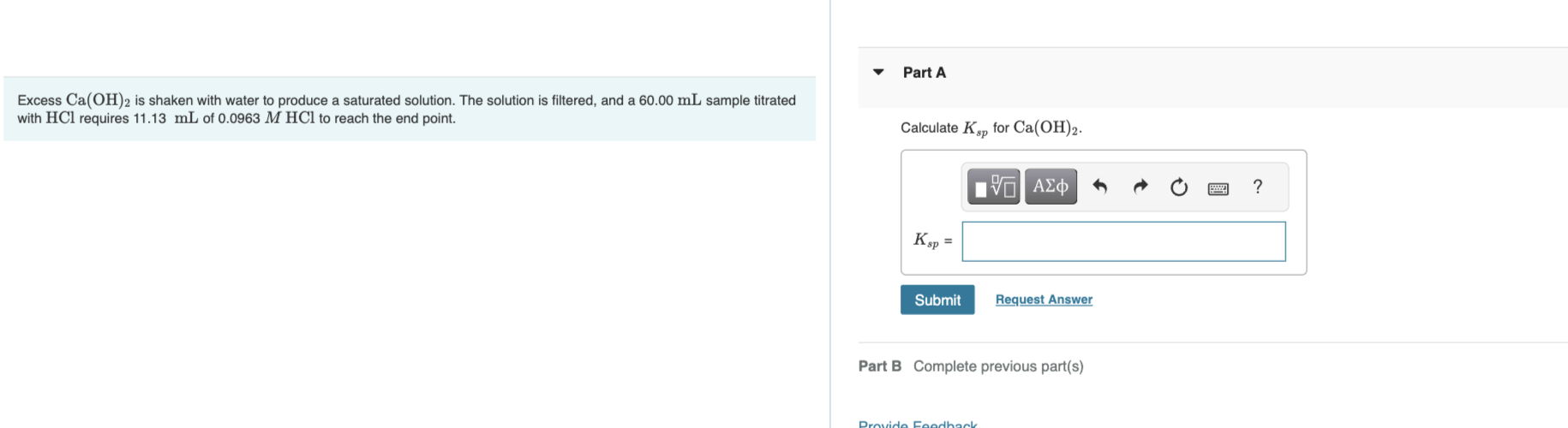 Solved Excess Ca(OH)2 is shaken with water to produce a | Chegg.com