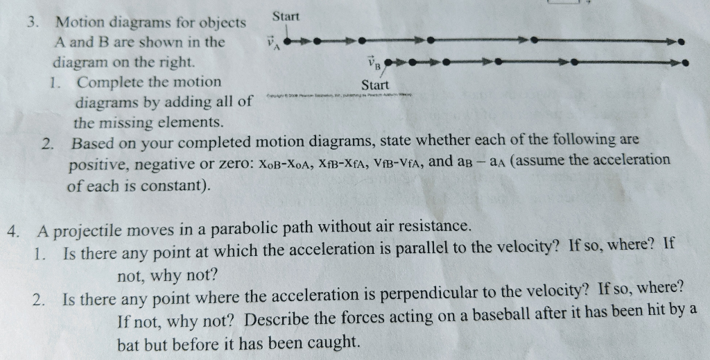 Solved 3. Motion diagrams for objects Start A and B are | Chegg.com