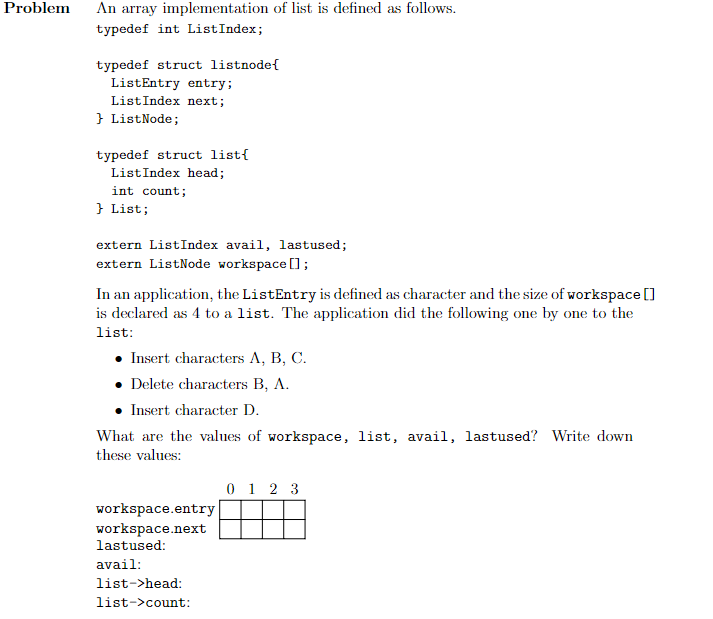 Solved An array implementation of list is defined as | Chegg.com