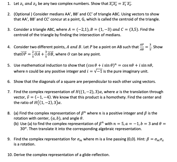 Solved 1 Let 2 And Zz Be Any Two Complex Numbers Show T Chegg Com