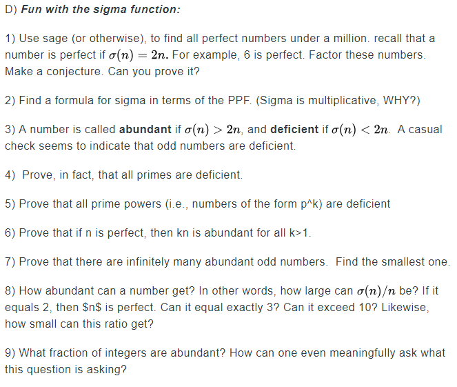 D) Fun with the sigma function: 1) Use sage (or | Chegg.com