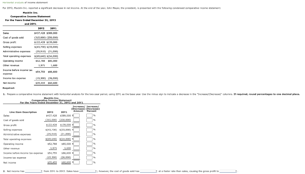 Solved Horizontal analysis of Income statement | Chegg.com