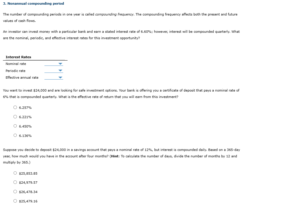 Solved 3. Nonannual compounding period The number of | Chegg.com