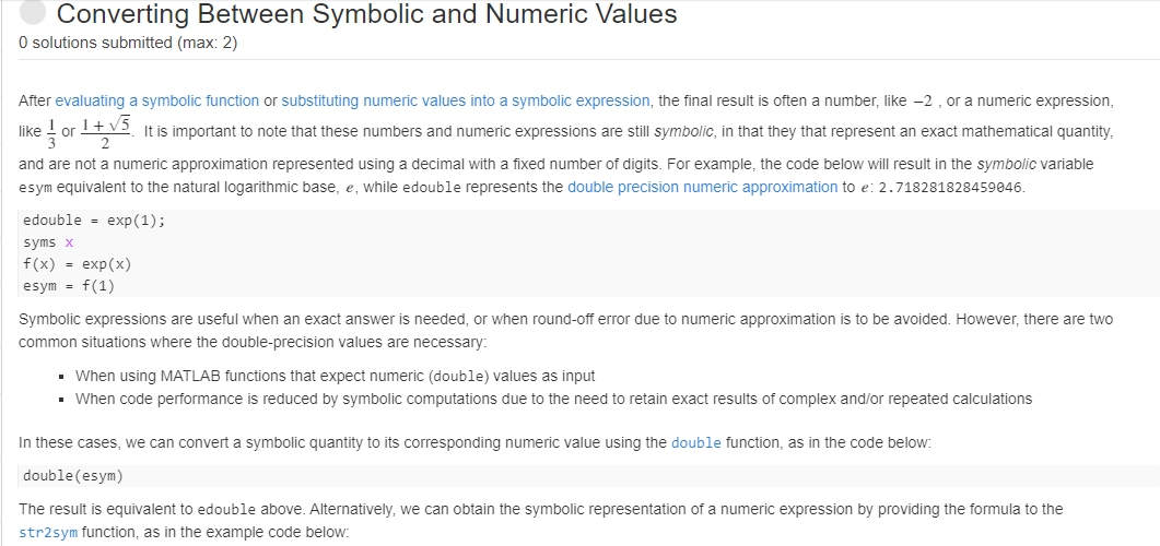 Solved Converting Between Symbolic and Numeric Values O | Chegg.com