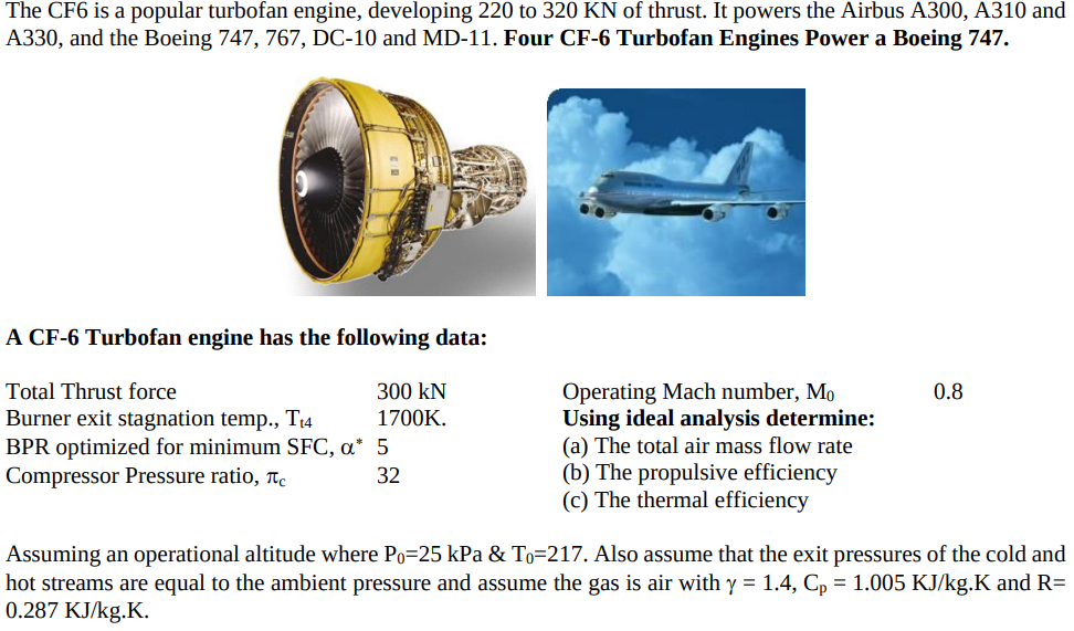 Solved The CF6 ﻿is a popular turbofan engine, developing 220 | Chegg.com