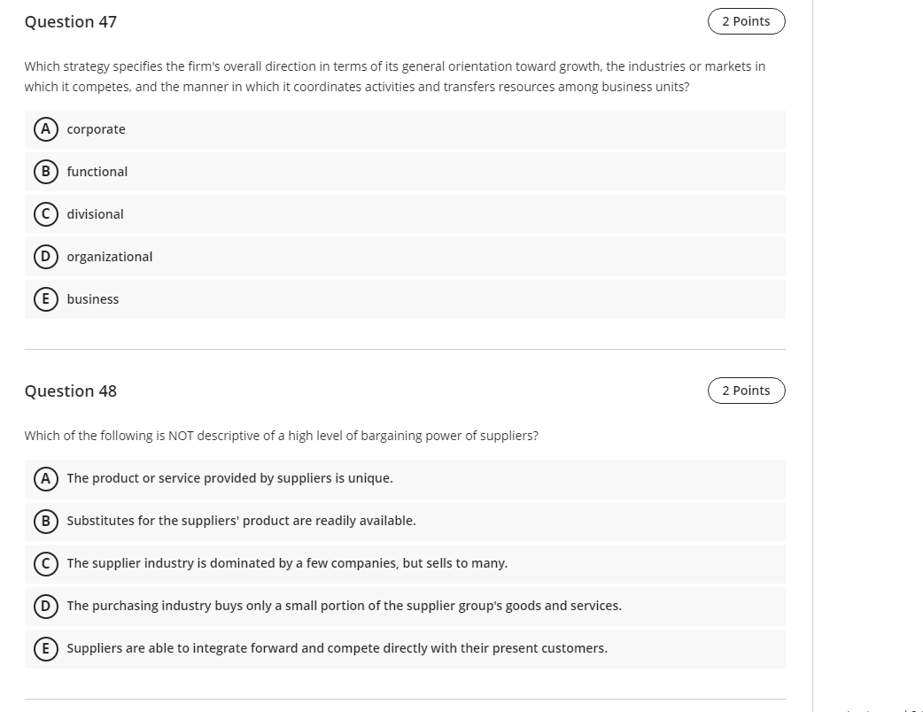 Solved Which strategy specifies the firm's overall direction | Chegg.com