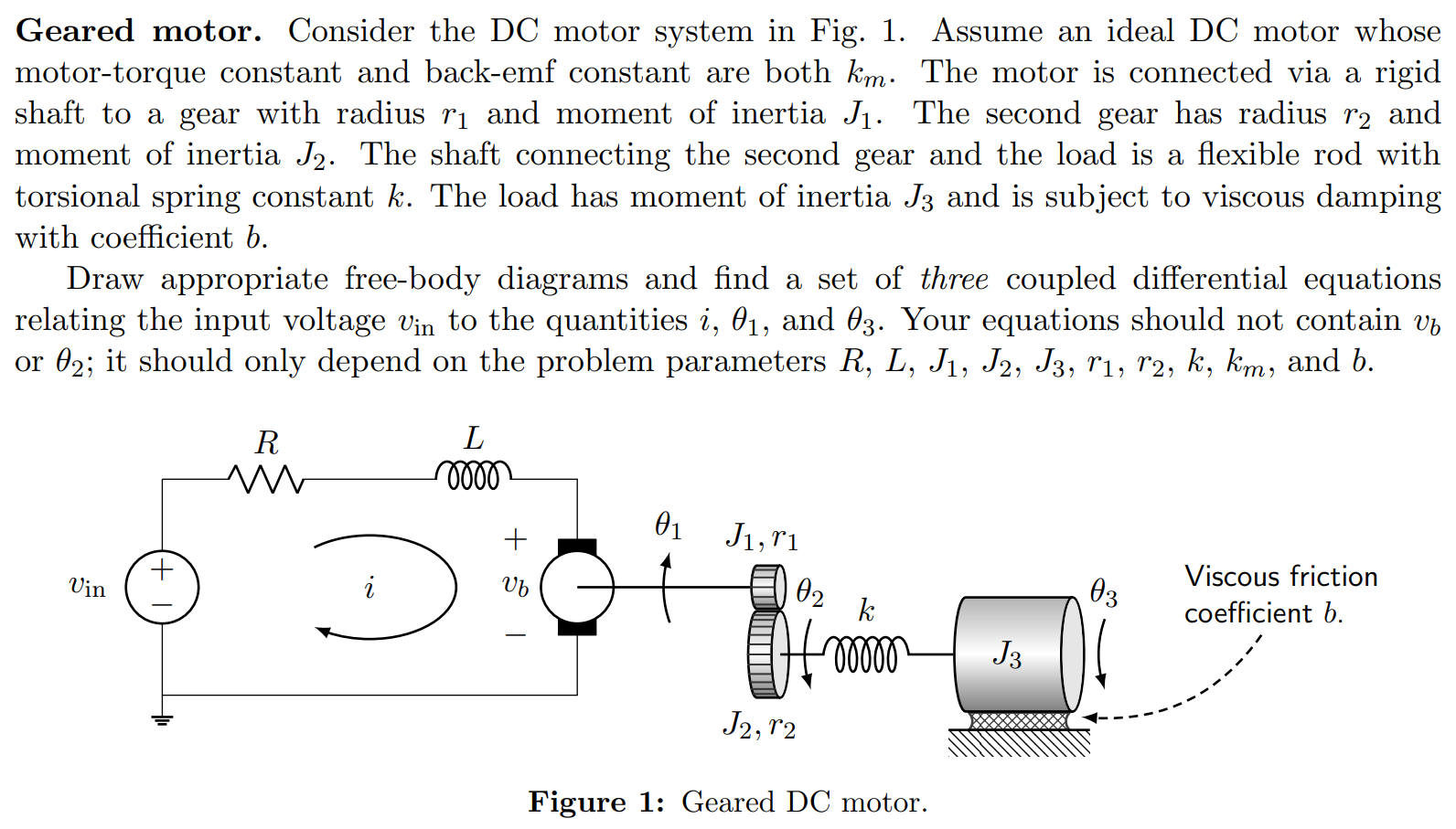 Solved Geared motor. Consider the DC motor system in Fig. 1. | Chegg.com