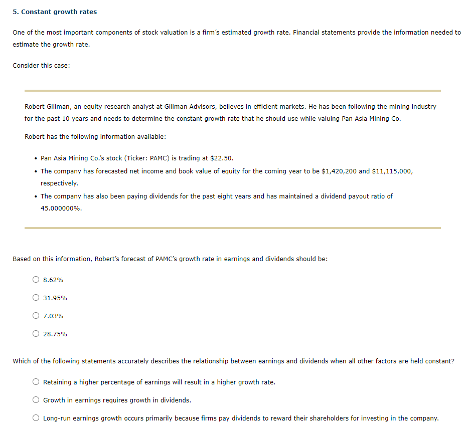 5 Constant Growth Rates One Of The Most Important Chegg 
