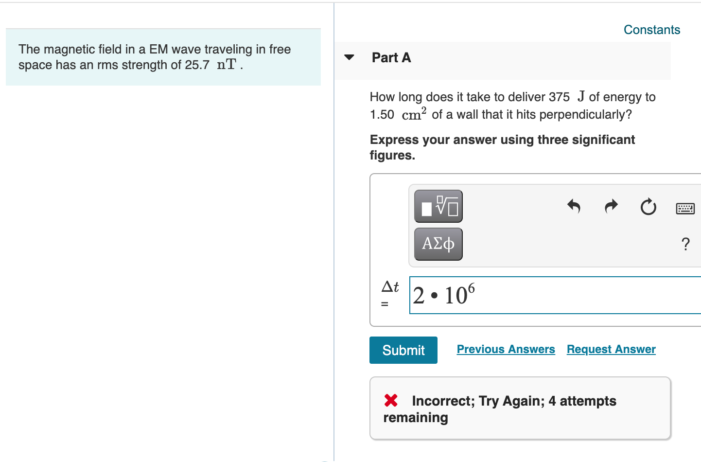 Solved Constants The magnetic field in a EM wave traveling | Chegg.com