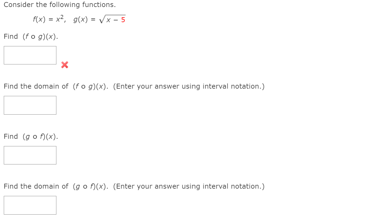 Solved Consider The Following Functions. F(x) = X2, G(x) = X | Chegg.com