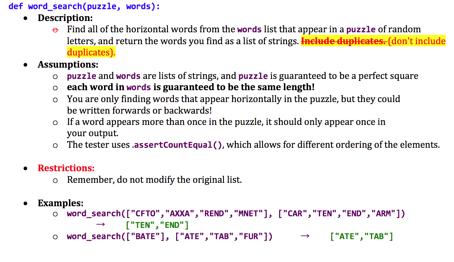 Solved def word_search(puzzle, words): • Description: o Find | Chegg.com