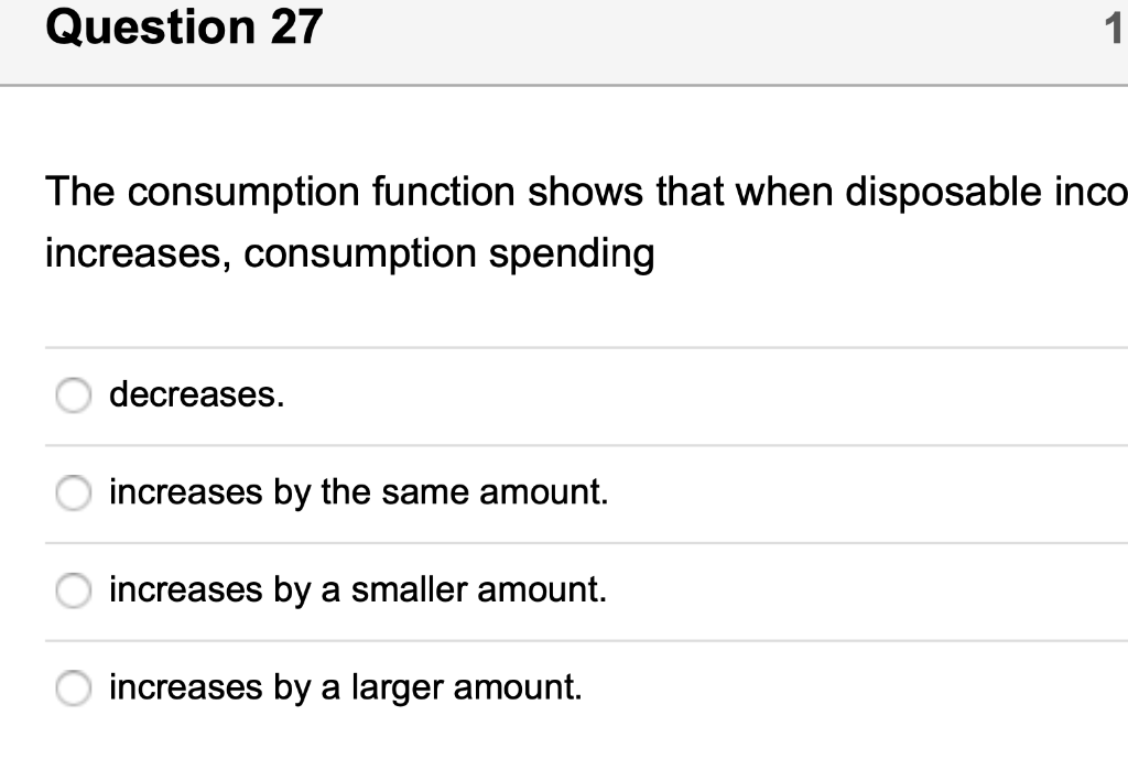 Solved Question 27 1 The consumption function shows that | Chegg.com