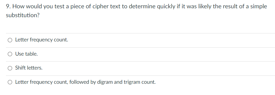 Solved 9. How would you test a piece of cipher text to | Chegg.com