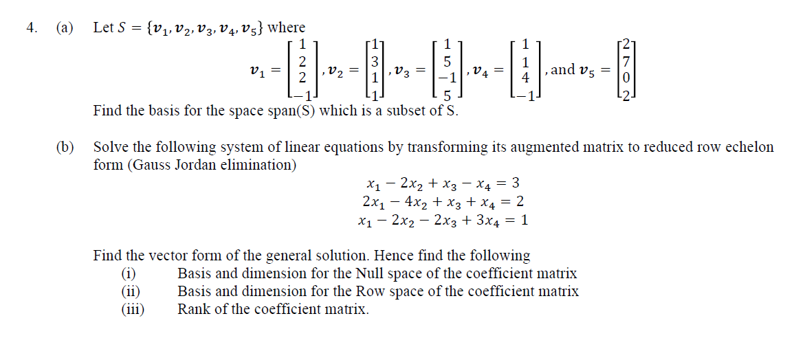 Solved 4. a Let S V1 V2 V3 V4 Vs where 1 V1 V2