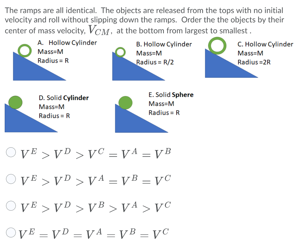 Solved The ramps are all identical. The objects are released | Chegg.com