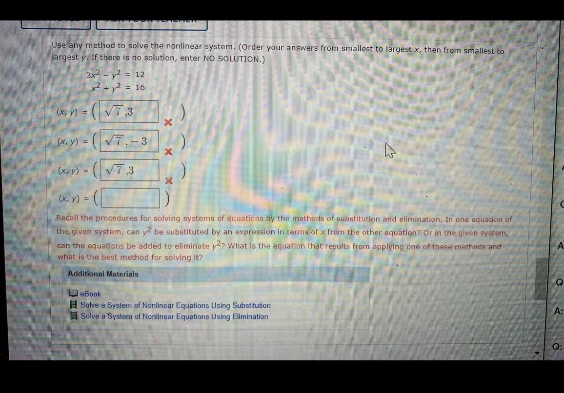 Solved Use any method to solve the nonlinear system. (Order | Chegg.com