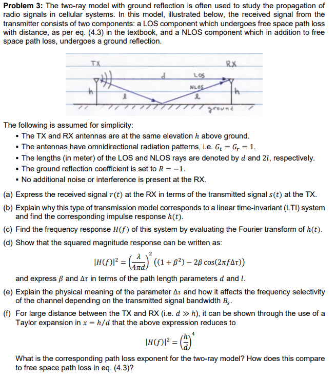 Problem 3: The two-ray model with ground reflection | Chegg.com