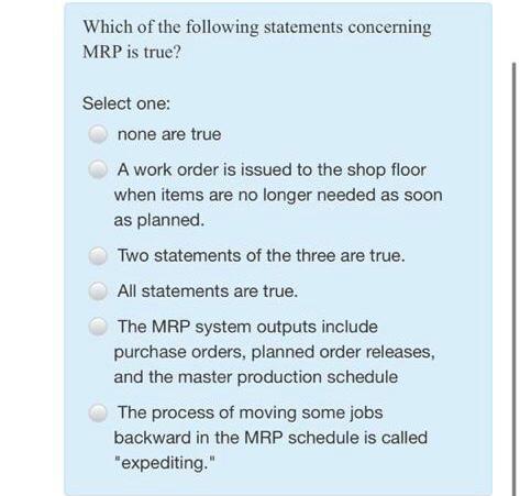 Solved The Master Production Schedule (MPS) Specifies: | Chegg.com