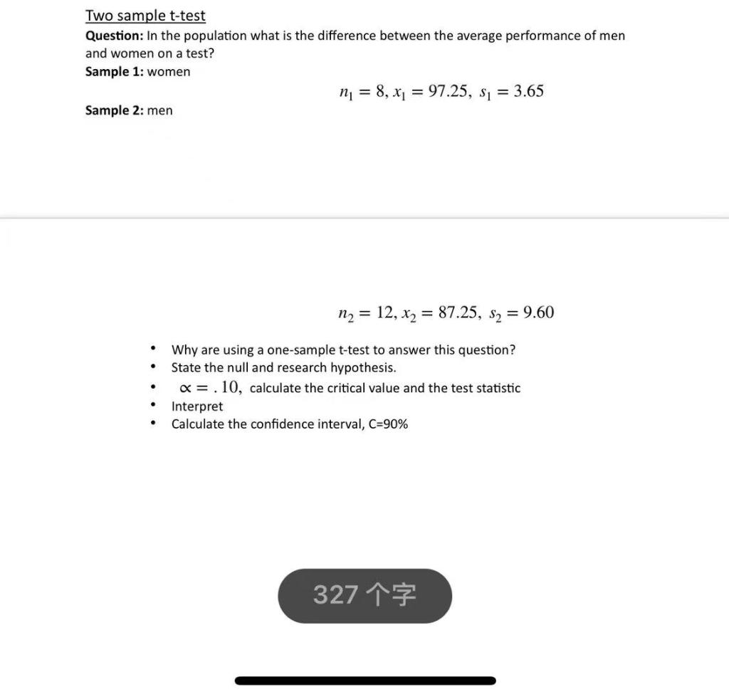 Solved Two sample t-test Question: In the population what is | Chegg.com
