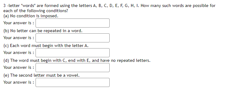 Solved 3-letter "words" are formed using the letters A, B, | Chegg.com
