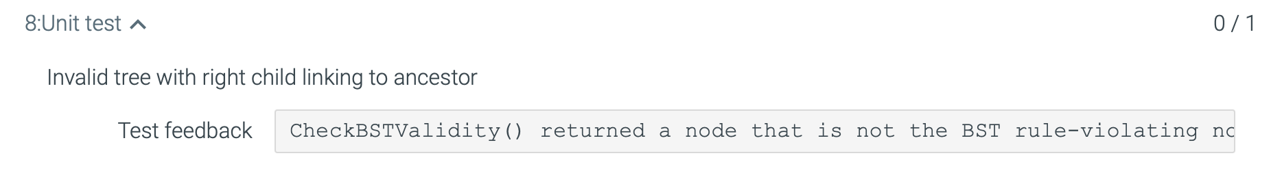 Solved 8:Unit test ∧ 0/1 Invalid tree with right child | Chegg.com