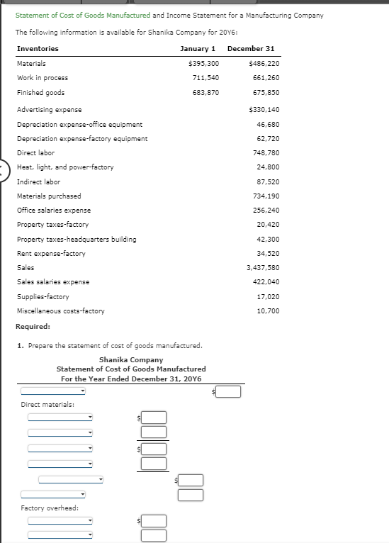 Solved Statement of Cost of Goods Manufactured and Income | Chegg.com