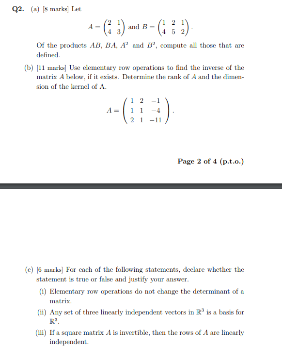 Solved Q2. (a) [8 marks] Let A=(2413) and B=(142512). Of | Chegg.com