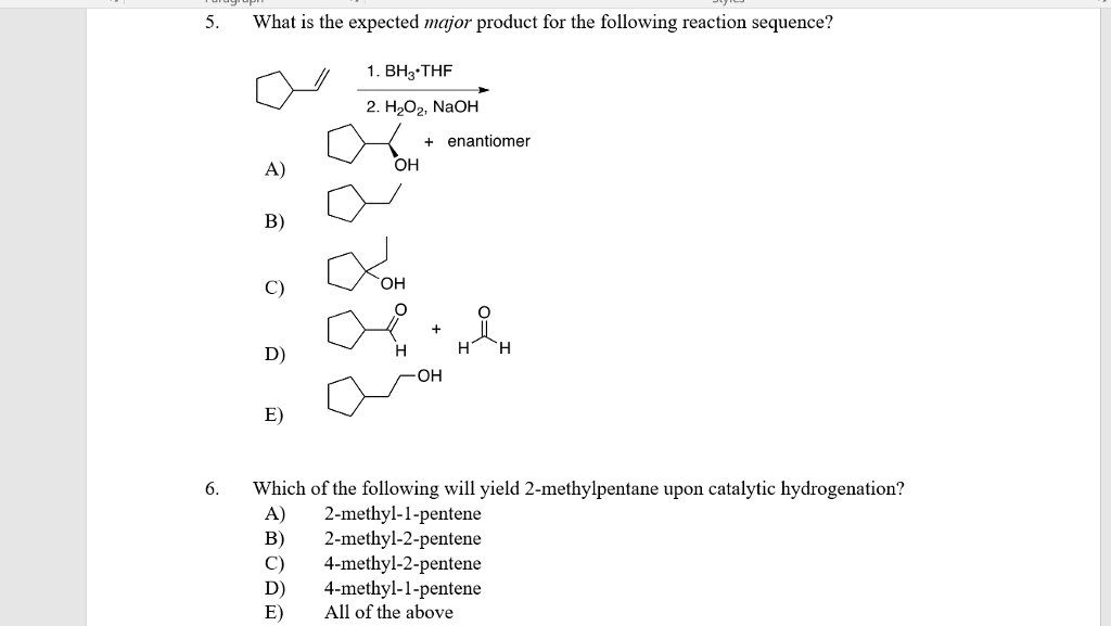 What Is The Expected Product Of The Following Reaction Solved What is the expected major product for the following | Chegg.com