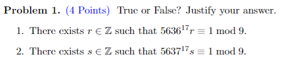 Solved Problem 1. (4 Points) True or False? Justify your | Chegg.com