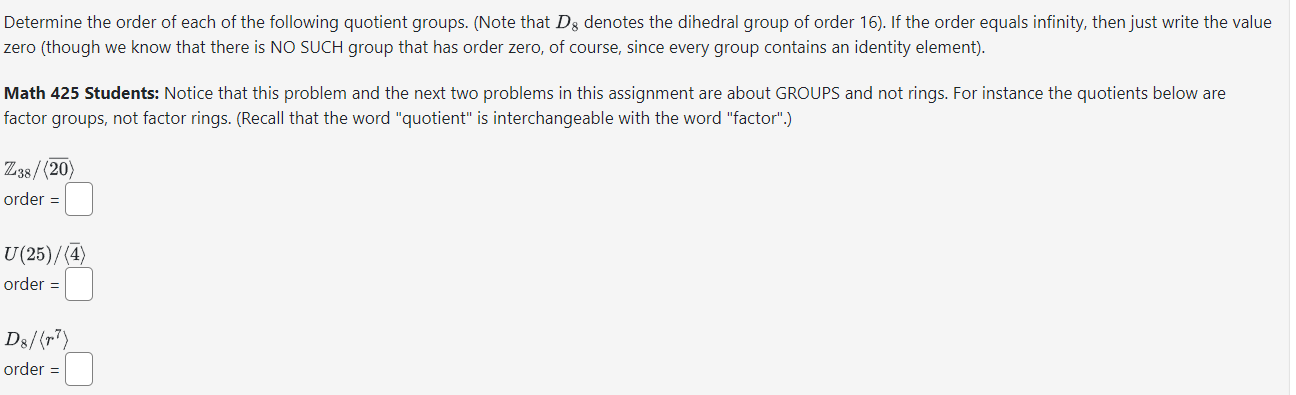 Solved Determine The Order Of Each Of The Following Quotient | Chegg.com