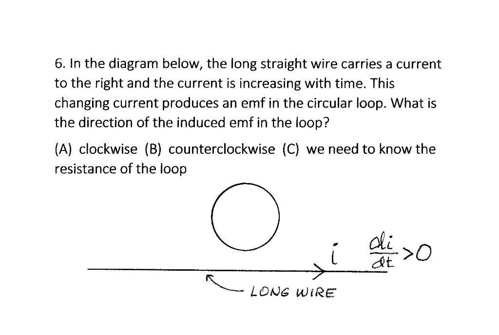 Solved 6. In the diagram below, the long straight wire | Chegg.com