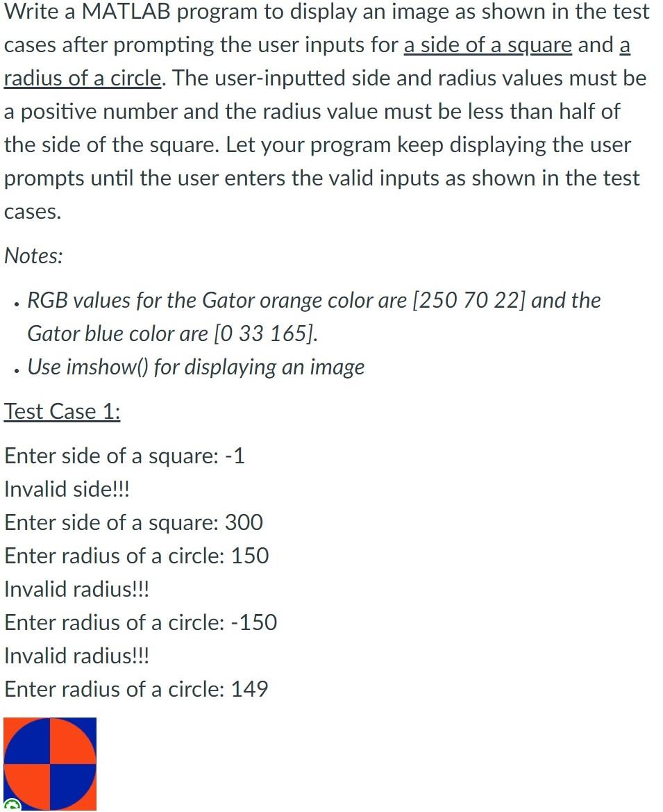 Write a MATLAB program to display an image as shown | Chegg.com