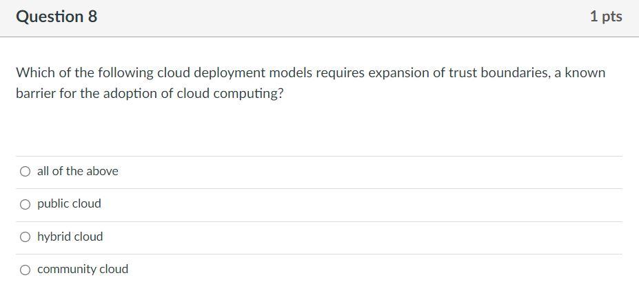 Solved Which of the following cloud deployment models | Chegg.com