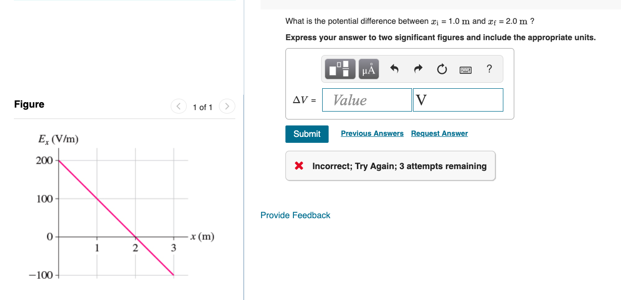 Solved What is the potential difference between Xi = 1.0 m | Chegg.com