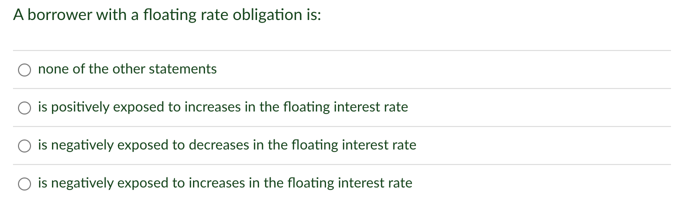 Solved A borrower with a floating rate obligation is: none | Chegg.com