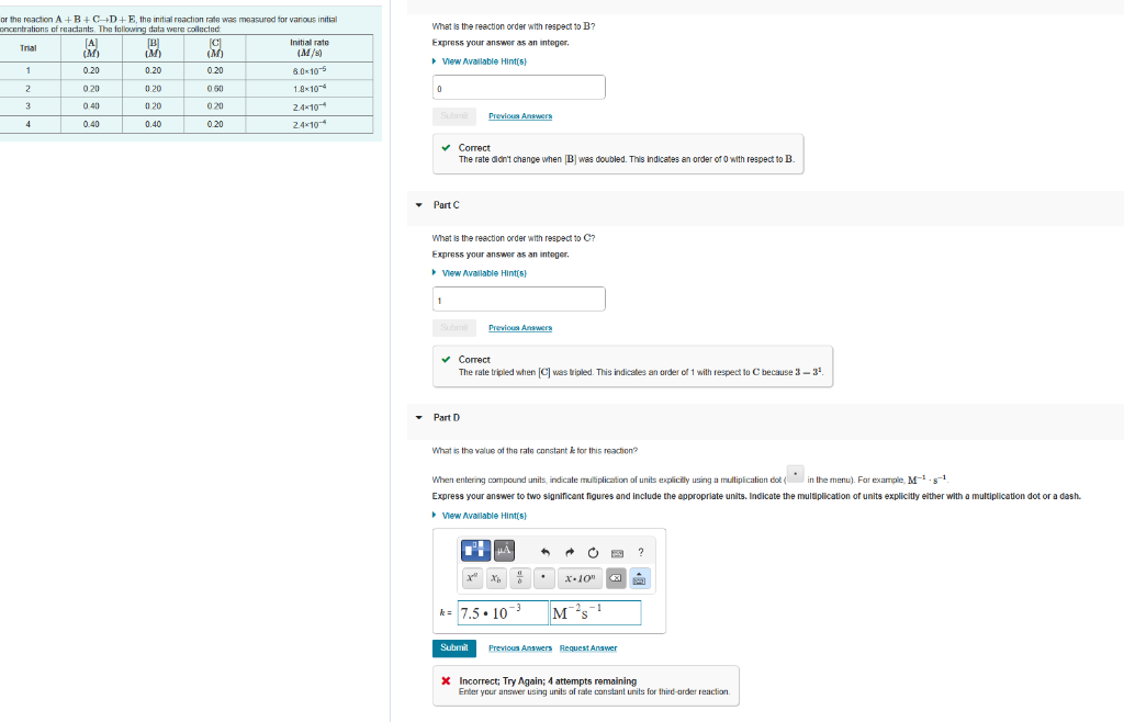 Solved or the reaction A+B+C+D+E, the initial reaction rate | Chegg.com