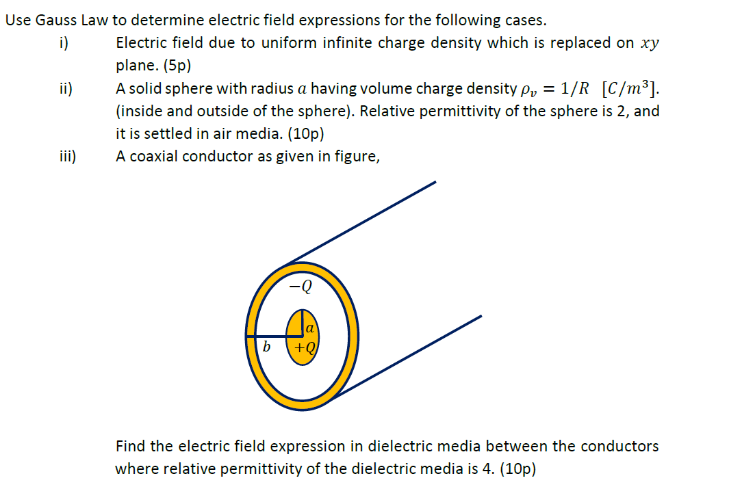 Solved Use Gauss Law to determine electric field expressions | Chegg.com