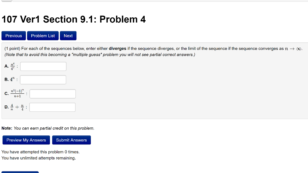 Solved 107 Ver1 Section 9.1: Problem 4 Previous Problem List | Chegg.com