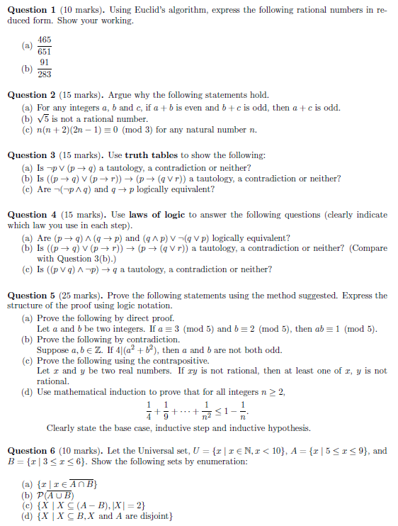Solved Question 1 10 Marks Using Euclid S Algorithm E Chegg Com