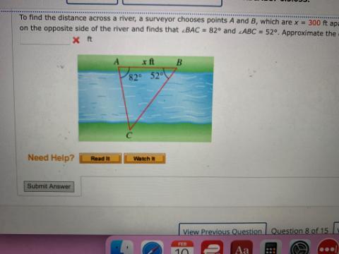 Solved To find the distance across a river, a surveyor | Chegg.com