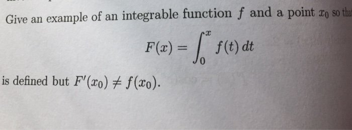 Solved Give an example of an integrable function f and a | Chegg.com