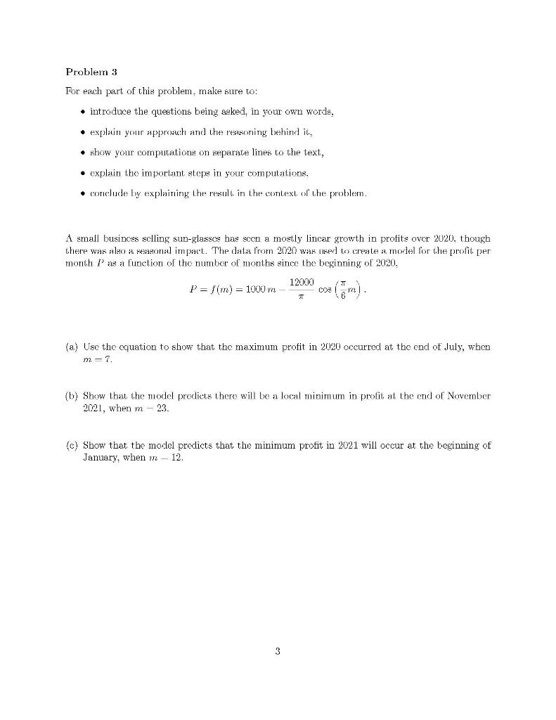Solved Problem 3 For each part of this problem, make sure | Chegg.com