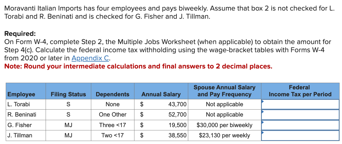 Solved Moravanti Italian Imports Has Four Employees And Pays | Chegg.com