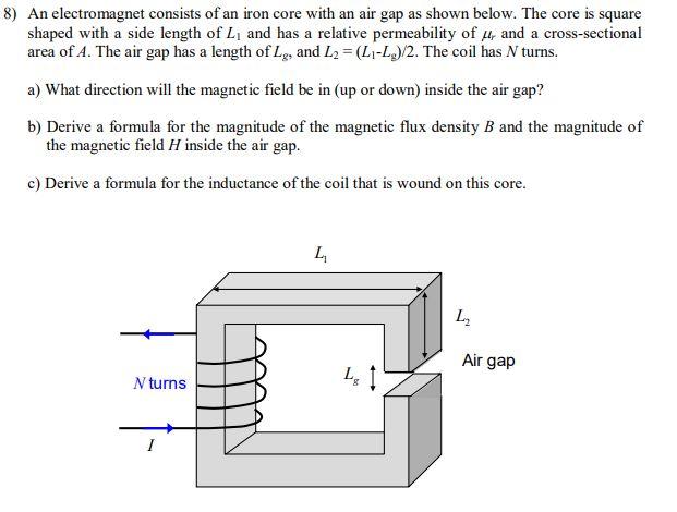Solved 8) An electromagnet consists of an iron core with an | Chegg.com