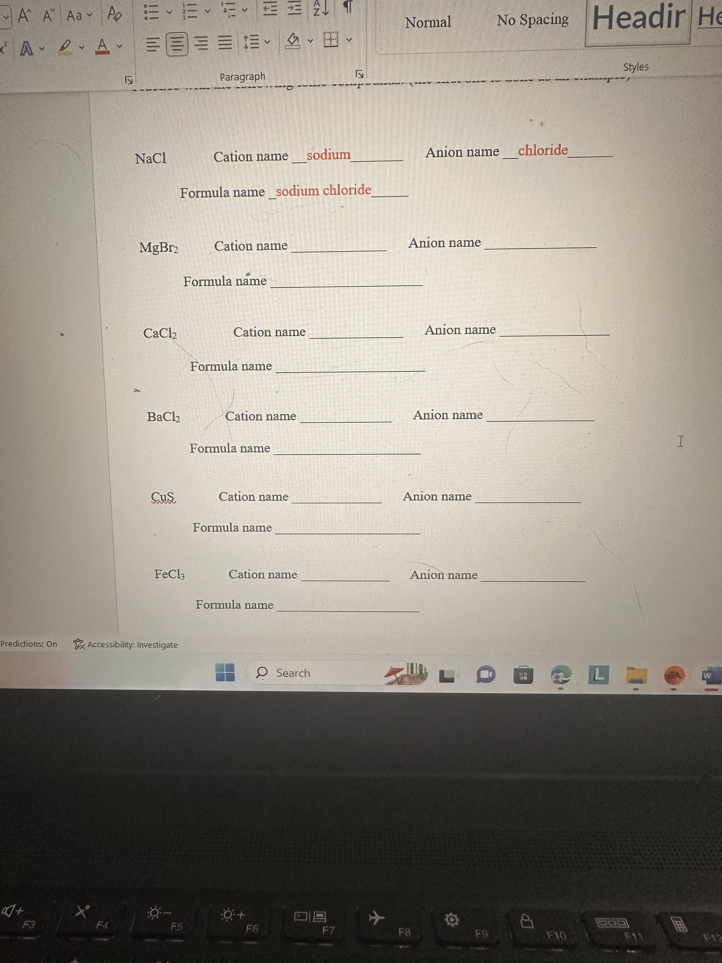 Solved NaCl Cation name sodium Anion name chloride Formula