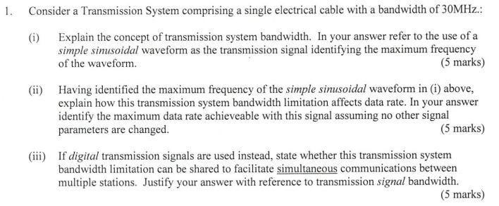 Solved 1. Consider a Transmission System comprising a single | Chegg.com